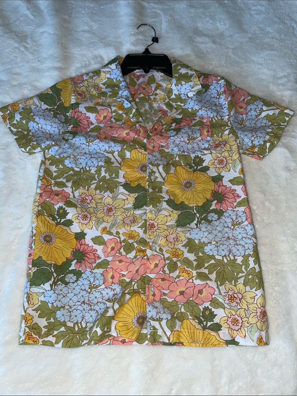 Janie and Jack boys’ size 12 cotton/linen button-down short-sleeve floral shirt